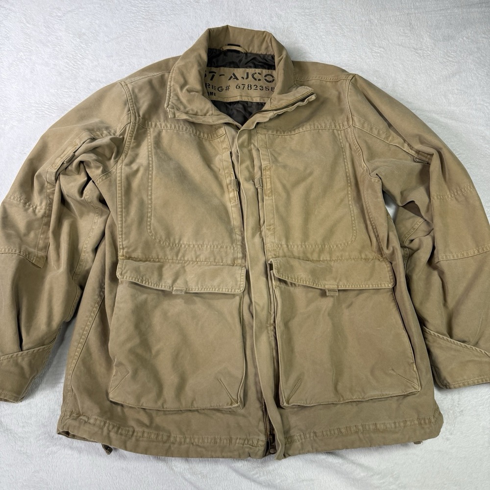 Aigle 1853 Jacket Men's Large Beige Field Coat Utility Zip Snap Front